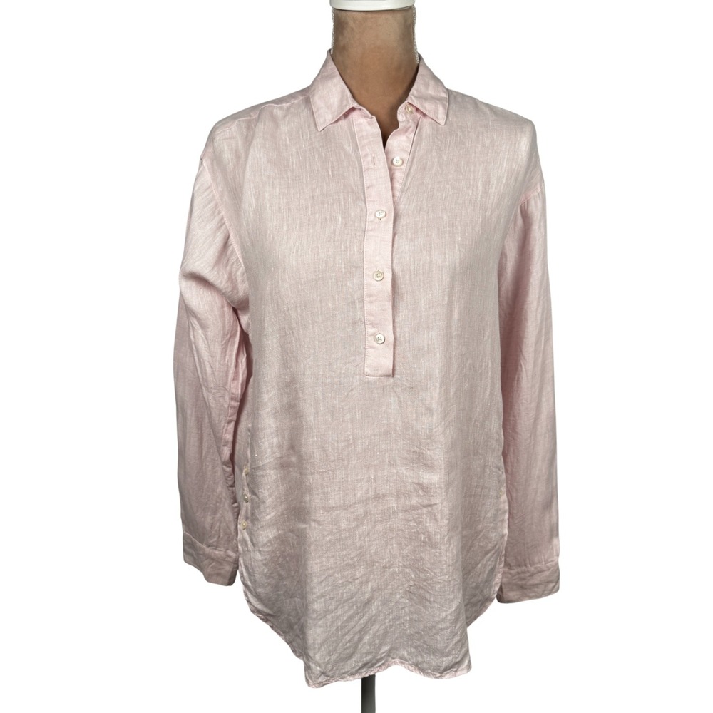 J McLaughlin Linen Shirt Womens Size S Popover Pink Long Sleeve Casual Top - Picture 2 of 15